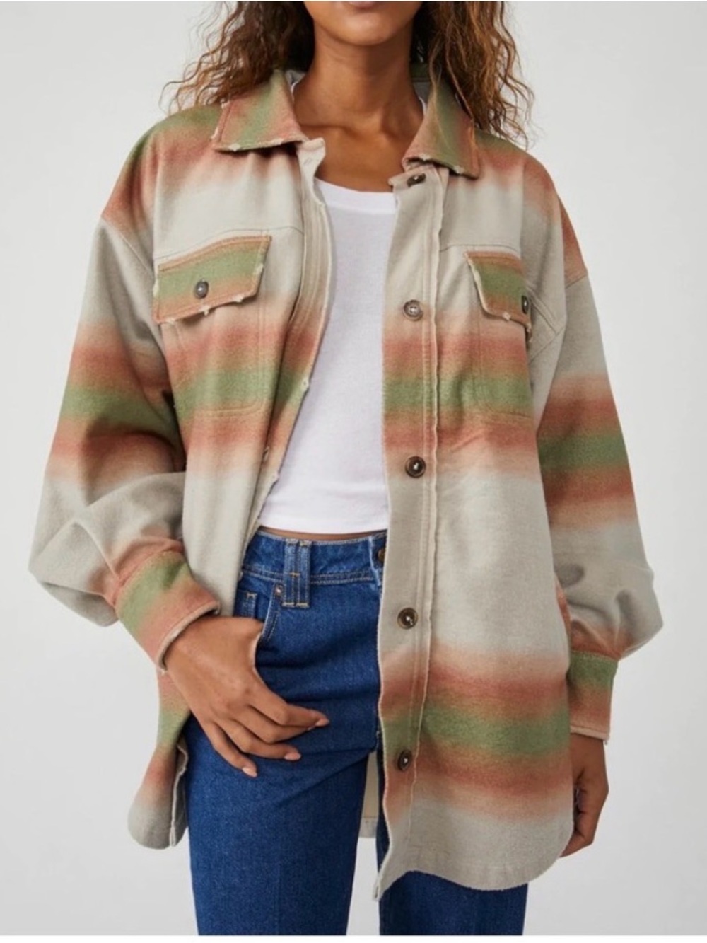 Free People Oversized Ruby Jacket in the "Marzipan Combo" Color XL